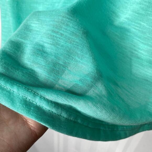 Shein Short Cuffed Sleeve Cutout Keyhole V-Neck Top Medium Blue Green Heathered - Picture 6 of 8